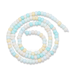 Mixed Color Opaque Spray Painted Glass Bead Strands, Frosted, Flat Round, Mixed Color, 4~4.5x3mm, Hole: 1mm, about 133~135pcs/strand, 15.43 inch~15.75 inch(39.2~40cm)