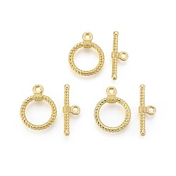 Golden Alloy Toggle Clasps, Ring, Golden, Ring: 22x17.5x3mm, Hole: 2mm, Bar: 25.5x8x3mm, Hole: 2mm