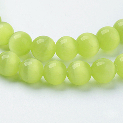 Yellow Green Cat Eye Beads, Round, Yellow Green, 6mm, Hole: 1mm, about 66pcs/strand, 14.5 inch/strand