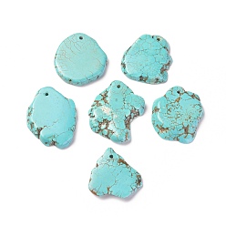 Turquoise Natural Howlite Pendants, Dyed, Nuggets, Turquoise, 32~42x31~34x5~6mm, Hole: 2mm
