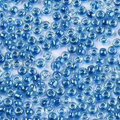 Dodger Blue 12/0 Glass Seed Beads, Transparent Inside Colours Luster, Round Hole, Round, Dodger Blue, 12/0, 2~2.5x1.5~2mm, Hole: 0.8mm, about 30000pcs/bag