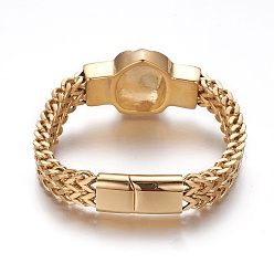 Golden 304 Stainless Steel Link Bracelets, with Magnetic Clasps, Lion Head, Golden, 8-3/8 inch(21.15cm), 11.5~27.9x5.5~15.8mm