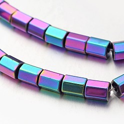 Plaqué Multicolore Galvanoplastie non-magnétiques brins de perles d'hématite synthétique, facette, colonne, multi-couleur plaquée, 6x4~5mm, Trou: 1mm, Environ 66 pcs/chapelet, 15.7 pouce