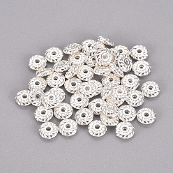 Silver Tibetan Style Alloy Spacer Beads, Flat Round, Cadmium Free & Lead Free, Silver, 6x6x2mm, Hole: 1mm