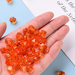 Orange Red Transparent Acrylic Beads, Faceted, Polygon, Orange Red, 8x10x9mm, Hole: 1.6mm, about 1300pcs/500g