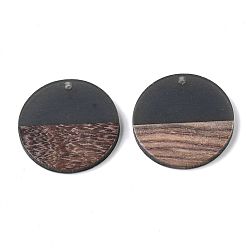 Mixed Color Transparent Resin & Walnut Wood Pendants, Flat Round, Mixed Color, 28.5x3.5~4mm, Hole: 1.5mm
