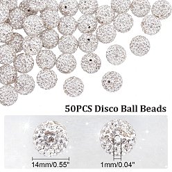 Crystal Pave Disco Ball Beads, Polymer Clay Rhinestone Beads, Grade A, Crystal, PP15(2.1~2.2mm), 14mm, Hole: 1mm