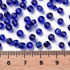 Blue 6/0 Glass Seed Beads, Silver Lined Round Hole, Round, Blue, 4mm, Hole: 1.5mm, about 6639 pcs/pound