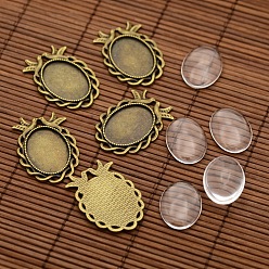 Antique Bronze Vintage Tibetan Style Alloy Bird Pendant Cabochon Bezel Settings and Transparent Oval Glass Cabochons, Nickel Free, Antique Bronze, Tray: 25x18mm, 38x27x2mm, Hole: 4mm, Glass Cabochons: 25x18x5mm
