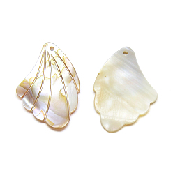 Light Goldenrod Yellow Freshwater Shell Pendants, Feather, Light Goldenrod Yellow, 31~37x22~25x2~2.5mm, Hole: 1~2mm