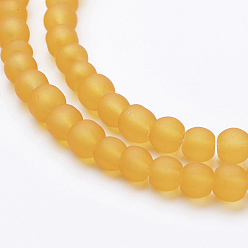 Verge D'or Perles en verre transparentes , givré, ronde, verge d'or, 4mm, Trou: 1.1~1.6mm, Environ 200 pcs/chapelet, 31.4 pouce