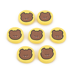 Yellow Handmade Polymer Clay Cabochons, Flat Round with Bear, Yellow, 9~9.5x2mm, about 4700pcs/1000g