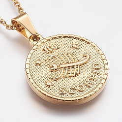 Scorpio 304 Stainless Steel Pendant Necklaces, with Lobster Claw Clasps, Golden, Twelve Constellation/Zodiac Sign, Scorpio, 17.91 inch(45.5cm), 2mm