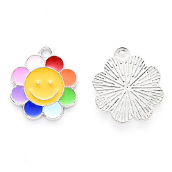 Colorful Alloy Enamel Pendants, Flower, Platinum, Colorful, 18.5x16x1.5mm, Hole: 1.6mm