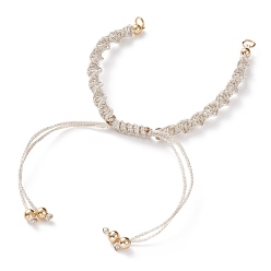Antique White Adjustable Polyester Braided Cord Bracelet Making, with Brass Beads and 304 Stainless Steel Jump Rings, Golden, Antique White, Single Chain Length: about 5-1/2 inch(14cm)
