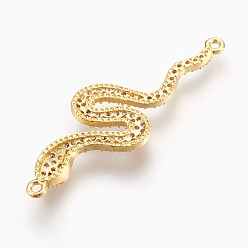 Real 18K Gold Plated Brass Micro Pave Cubic Zirconia Links, Long-Lasting Plated, Snake, Lead Free & Nickel Free & Cadmium Free, Clear, Real 18K Gold Plated, 39x13.5x3mm, Hole: 1.2mm