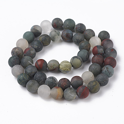 Bloodstone Natural African Bloodstone Beads Strands, Heliotrope Stone Beads, Round, Frosted, 8mm, Hole: 1mm, about 48pcs/strand, 15 inch