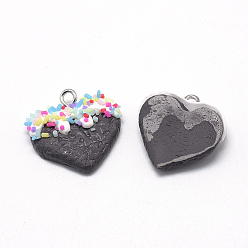 Mixed Color Handmade Polymer Clay Pendants, Heart, Mixed Color, 22~25x22~24x4~6mm, Hole: 2mm