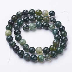 Moss Agate Natural Moss Agate Beads Strands, Round, about 8mm in diameter, hole:  1mm, about 51pcs/strand