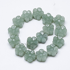 Green Aventurine Carved Natural Green Aventurine Beads Strands, Plum Blossom, 13~14x13~14x7~8mm, Hole: 1mm, about 16pcs/strand, 8.2 inch~8.6 inch