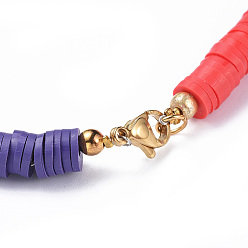 Coloré Colliers de foulard en perles de polymère faites main en pâte polymère, avec perles d'espacement en laiton et pièces 304 en acier inoxydable, colorées, 14.1 pouce (36 cm)