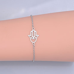 Stainless Steel Color 201 Stainless Steel Link Bracelets, with Lobster Claw Clasps, Hamsa Hand, Stainless Steel Color, 6-7/8 inch(17.5~17.6cm)