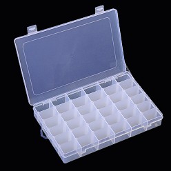 Clear Plastic Clear Beads Storage Containers, Adjustable Dividers Box, 36 Compartments, Rectangle, 17.8x28x4.5cm