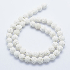 White Synthetic Lava Rock Beads Strands, Dyed, Round, White, 6mm, Hole: 1mm, , about 63pcs/strand, 15.7 inch(40cm)
