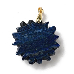 Lapis Lazuli Natural Lapis Lazuli Pendants, with Golden Tone Brass Findings, Lead Free & Cadmium Free, Sun with Smiling Face, Dyed, 42x34~35x10.5mm, Hole: 3.8x5mm