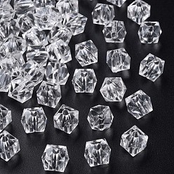 Clear Transparent Acrylic Beads, Faceted, Square, Clear, 8.5x9.5x9.5mm, Hole: 2.5mm, about 1070pcs/500g