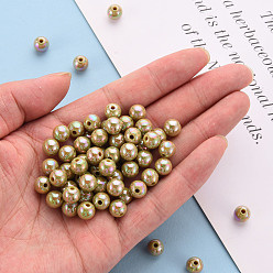 Dark Goldenrod Opaque Acrylic Beads, AB Color Plated, Round, Dark Goldenrod, 8x7mm, Hole: 2mm, about 1745pcs/500g