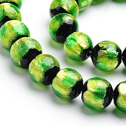 Green Yellow Handmade Silver Foil Glass Round Beads, Green Yellow, 10mm, Hole: 1mm