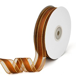 Sienna Solid Color Organza Ribbons, Golden Wired Edge Ribbon, for Party Decoration, Gift Packing, Sienna, 1"(25mm), about 50yard/roll(45.72m/roll)