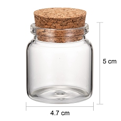 Clear Glass Jar Glass Bottles Bead Containers, with Cork Stopper, Wishing Bottle, Clear, 50x47mm, Hole: 33mm, Capacity: 87ml(2.94 fl. oz)
