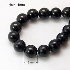 Black Synthetic Black Stone Beads Strands, Dyed, Round, Black, 12mm, Hole: 1mm, about 16pcs/strand, 7.8 inch