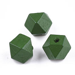 Vert Perles de bois naturel peintes, polyèdre, verte, 13x13x10~10.5mm, Trou: 2.5mm