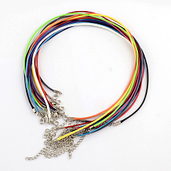 Mixed Color Waxed Cotton Cord Necklace Making, with Alloy Lobster Claw Clasps and Iron End Chains, Platinum, Mixed Color, 17.4 inch(44cm)