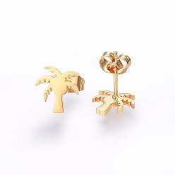 Doré  304 définit bijoux en acier inoxydable, Boucles d'oreilles et pendentifs, avec strass, cocotier, or, 16.54 pouce (42 cm), 10x10x1mm, pin: 0.8 mm