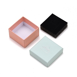 Бледно-бирюзовый Картонные коробки ювелирных изделий, с черной губкой, для ювелирной подарочной упаковки, квадрат со словом, бледные бирюзовая, 5.3x5.3x3.2 см