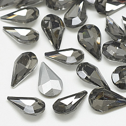 Черный Алмаз Заостренные заднее стекло горный хрусталь кабошоны, с покрытием на задной стороне, граненые, слеза, черный алмаз, 8x5x3 мм