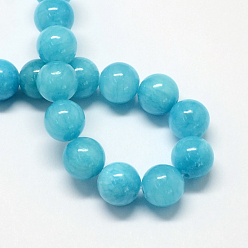 Dodger Blue Natural Dyed Yellow Jade Gemstone Bead Strands, Round, Dodger Blue, 6mm, Hole: 1mm, about 66pcs/strand, 15.7 inch