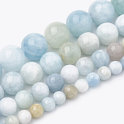 Aquamarine Natural Aquamarine Beads Strands, Round, 8~9mm, Hole: 1mm, about 45~48pcs/strand, 15.7 inch