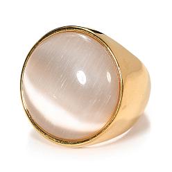 Doré  Placage ionique (ip) 304 anneaux à large bande en acier inoxydable, avec des yeux de chat, ovale, or, Taille: 6~9, 16~19mm