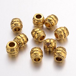 Antique Golden Tibetan Style Alloy Large Hole Barrel Beads, Antique Golden, Lead Free & Cadmium Free, 8x8mm, Hole: 3.5mm