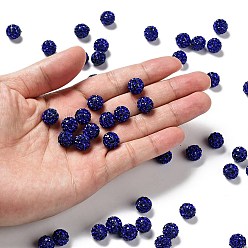 Saphir Perles de boule pave disco , Perles de strass d'argile polymère , ronde, saphir, pp 13 (1.9~2 mm), 6 rangées de strass, 10 mm, Trou: 1.5mm