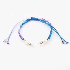 Mixed Color Segment Dyed Polyester Thread Braided Bead Bracelet Making, with Natural Cultured Freshwater Pearl Beads and Jump Rings, Mixed Color, 6-1/4~11-3/8 inch(15.8~29cm)