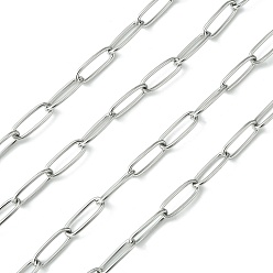 Stainless Steel Color Handmade 304 Stainless Steel Paperclip Chains, Drawn Elongated Cable Chains, Soldered, Stainless Steel Color, 12x4x1mm