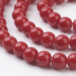 Dark Red Natural Mashan Jade Round Beads Strands, Dyed, Dark Red, 6mm, Hole: 1mm, about 69pcs/strand, 15.7 inch