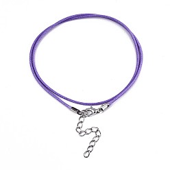 Средний Фиолетовый Воском хлопка ожерелье шнура решений, с сплава Lobster Claw застежками и конечных железными цепями, платина, средне фиолетовый, 17.12 дюйм (43.5 см), 1.5 мм