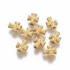 Matte Gold Color Brass Beads, Long-Lasting Plated, Cross, Matte Gold Color, 9.9x8.3x4.4mm, Hole: 1.8mm